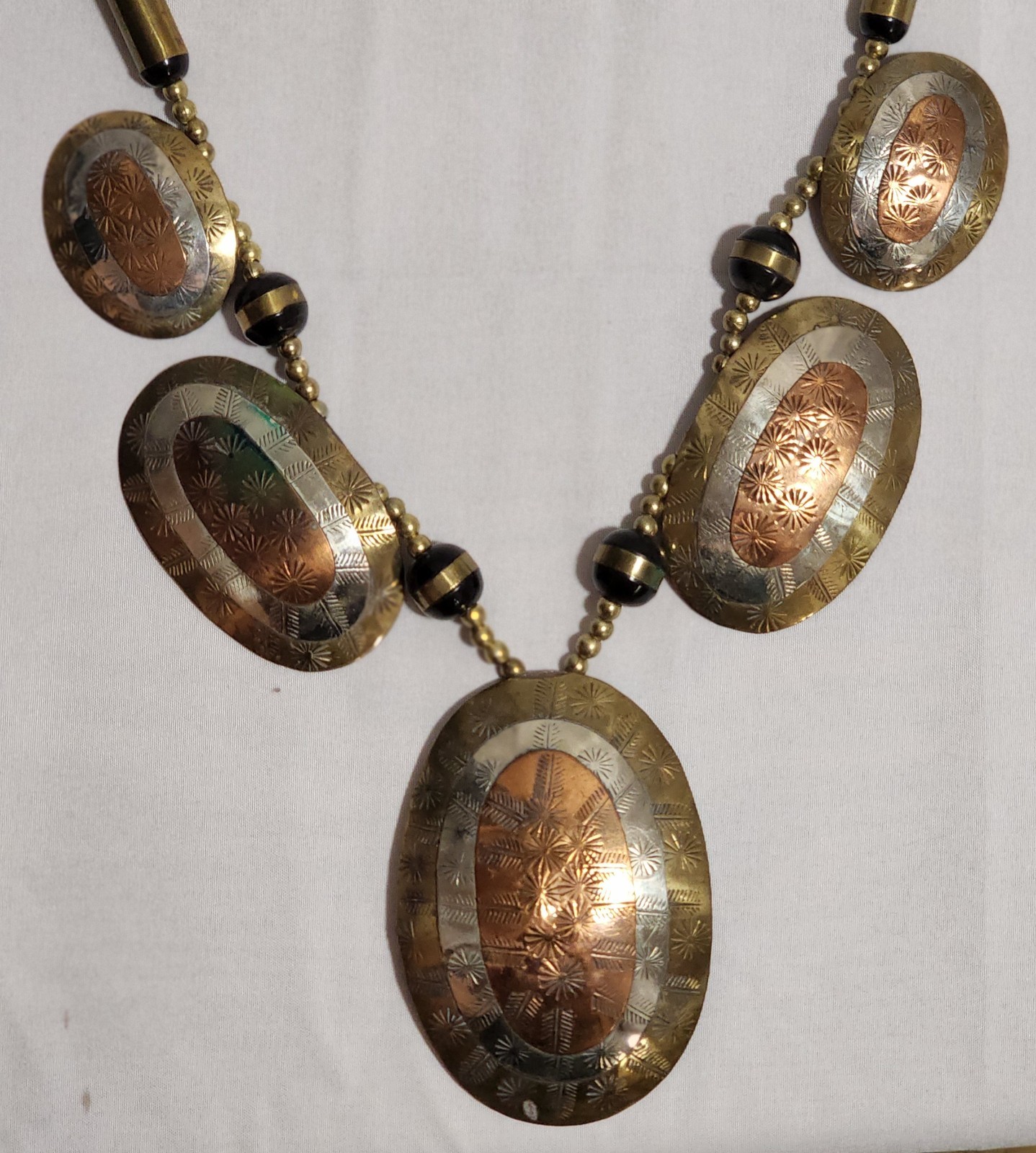 Vintage Mixed Metals Bib Statement Necklace W/matching hammered bangle