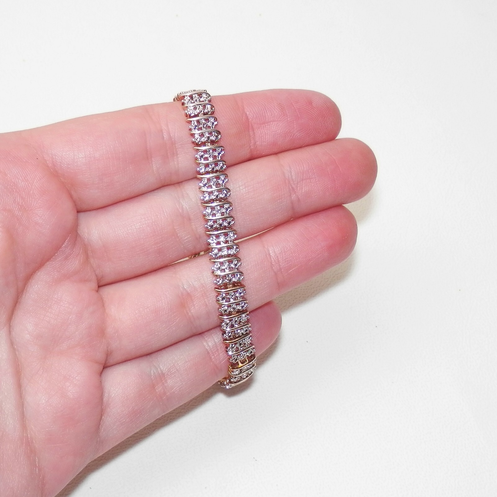 Vintage 925 Sterling Silver Gold Vermeil Imitation Stones Tennis Bracelet 7.25in