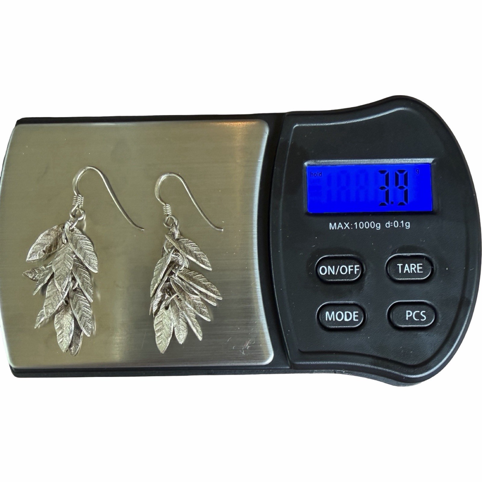 Vintage Sterling Silver Leaf Cluster Dangle Earrings 925 Nature Boho
