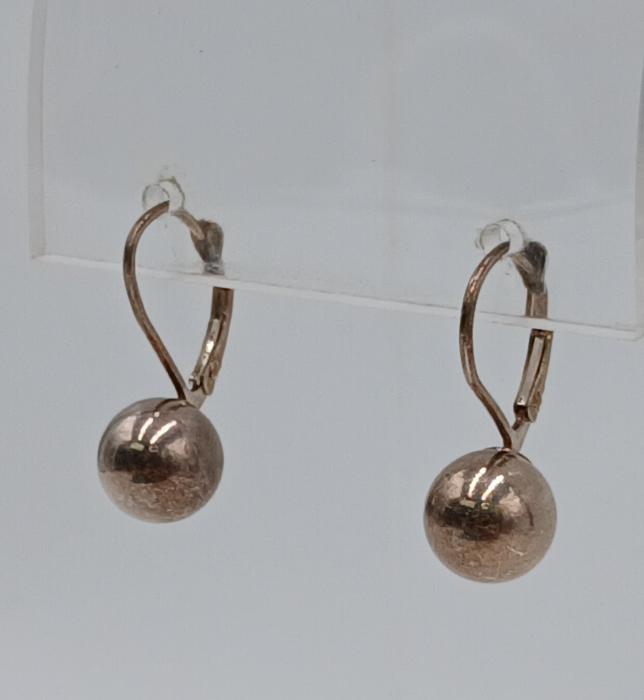 VTG 925 Ball Drop 8mm Earrings Sterling Silver 1.87g Lever Back Polished Dangle
