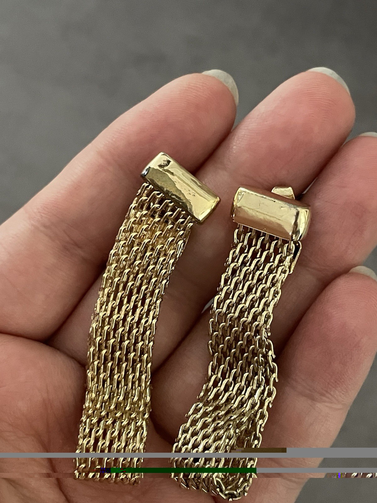 Vintage Gold Mesh Chain Wrap Earrings Dangle Pierced Statement Earrings