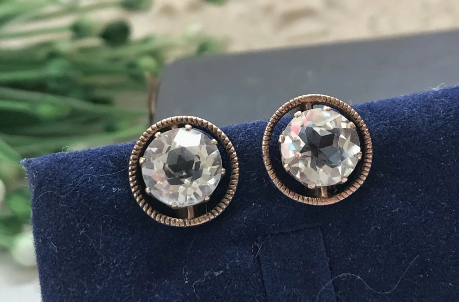 Unique Vintage Earrings Gilt Sterling Silver 875 Soviet Estate Rock Crystal USSR