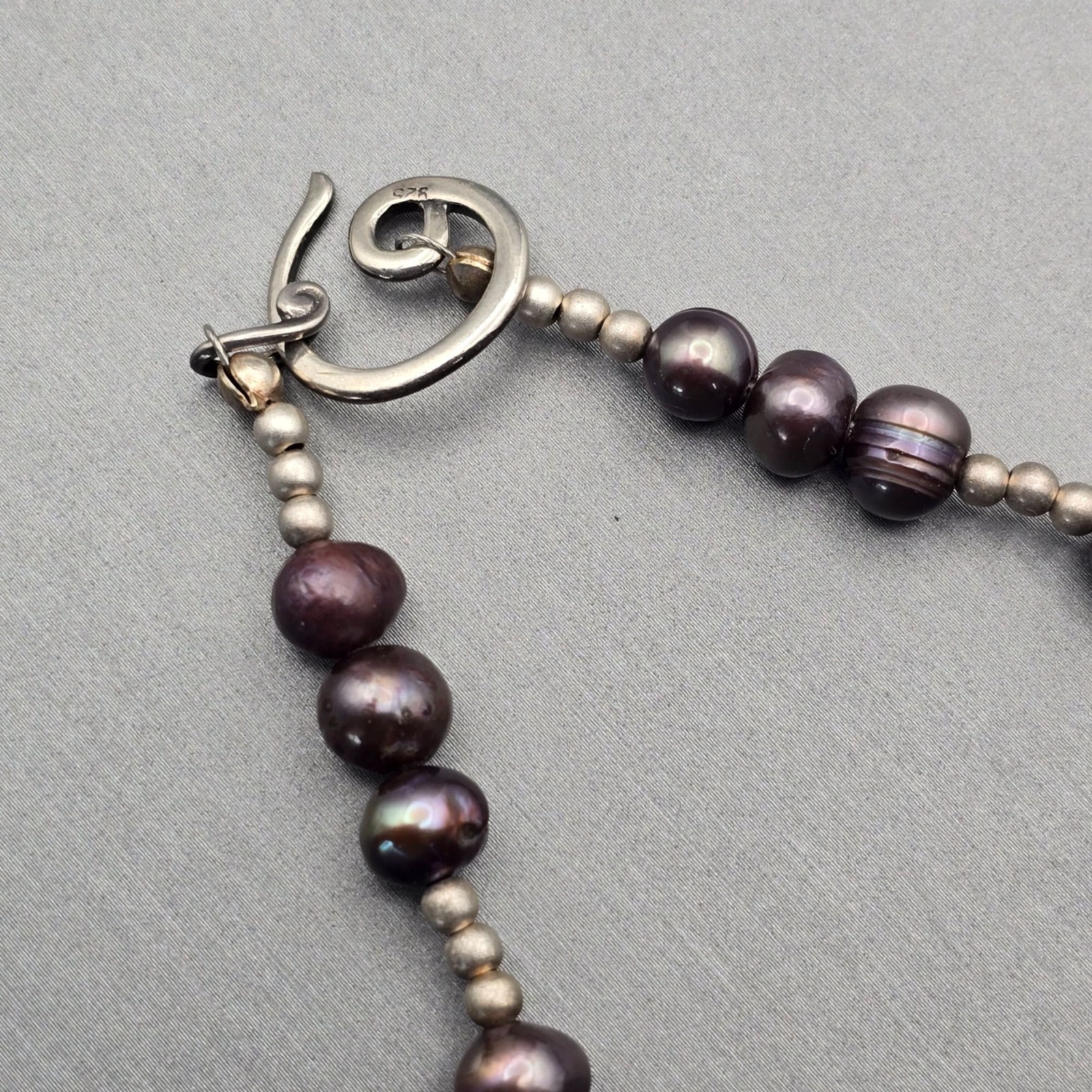 VTG Peacock Baroque Pearl Purple Agate Pendant Sterling Silver Necklace 16″
