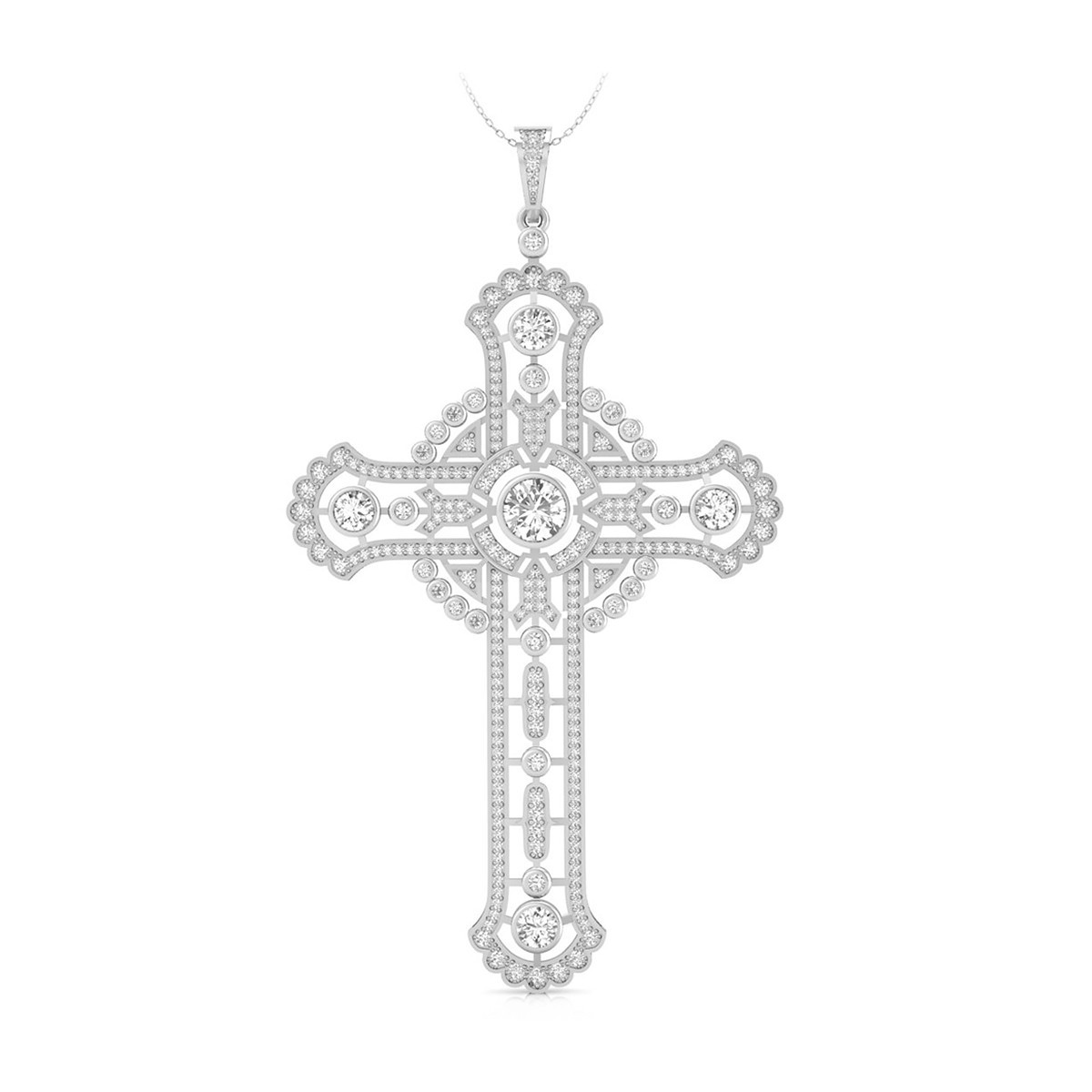 3.85TCW Round Lab Grown Diamond 14K Gold Vintage Art Deco Cross Filigree Pendant