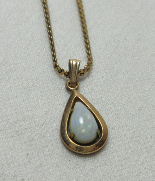VINTAGE 14K & 12K YELLOW GOLD FILLED PPC NECKLACE CHAIN OPAL PENDANT #48