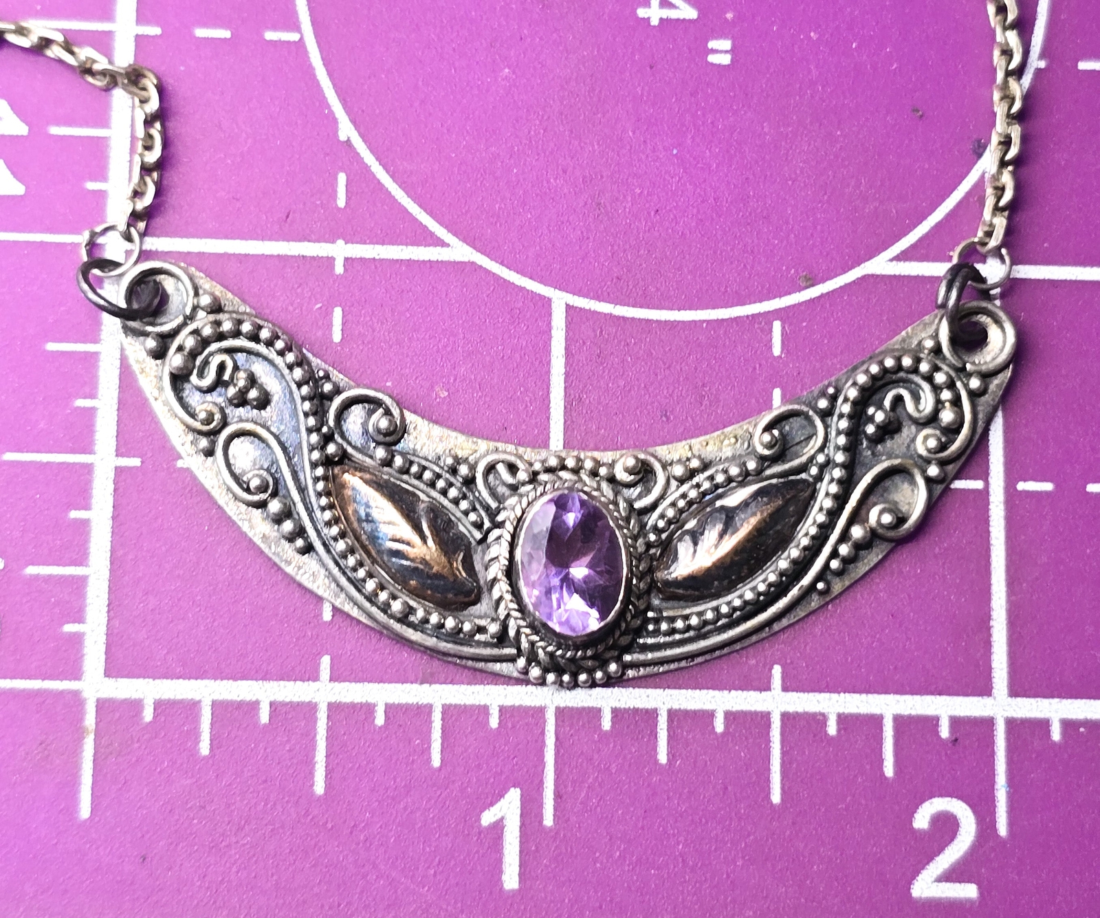 Amethyst Bali Balinese purple sterling silver gold vintage statement necklace