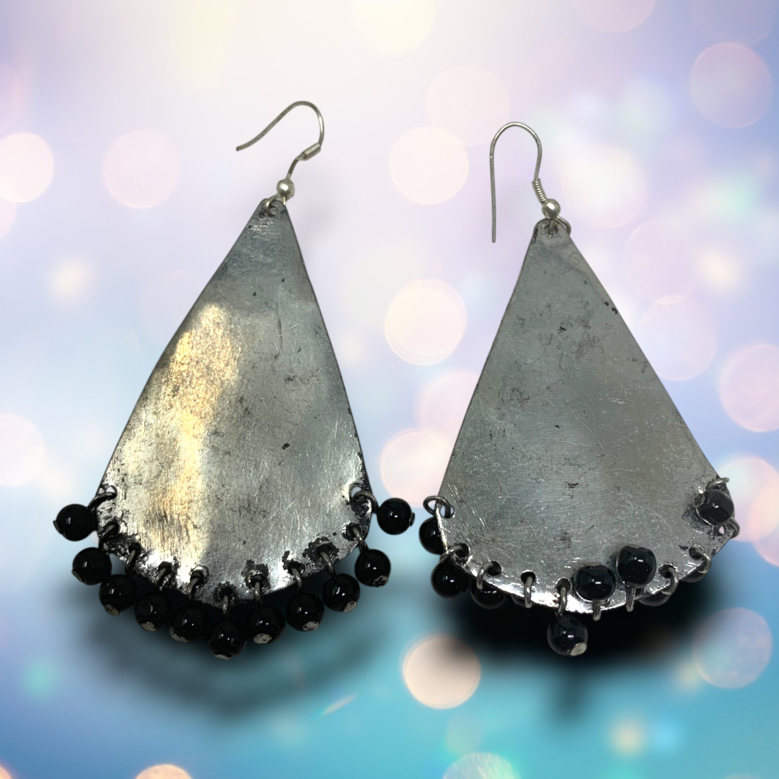 Vintage 1980’s Silver Metal Modernist Dangle Pierced Earrings 2″ Couture Mogul