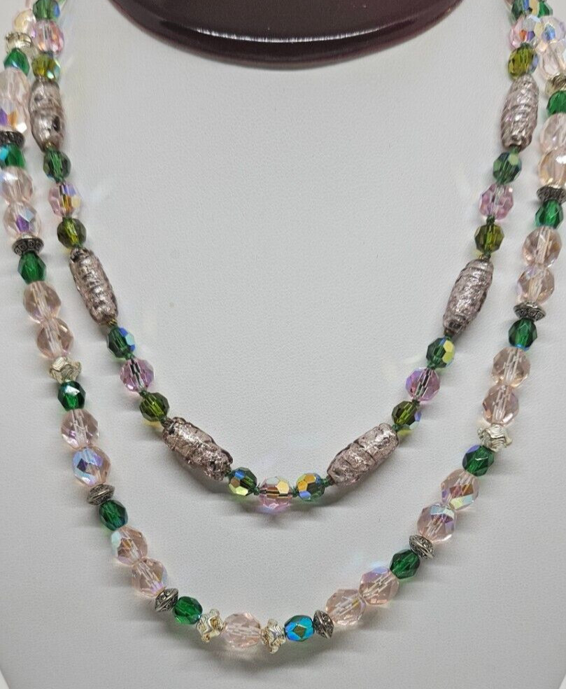 Vintage Art Glass Necklace Multicolor Beads Toggle Closure Lot of Two