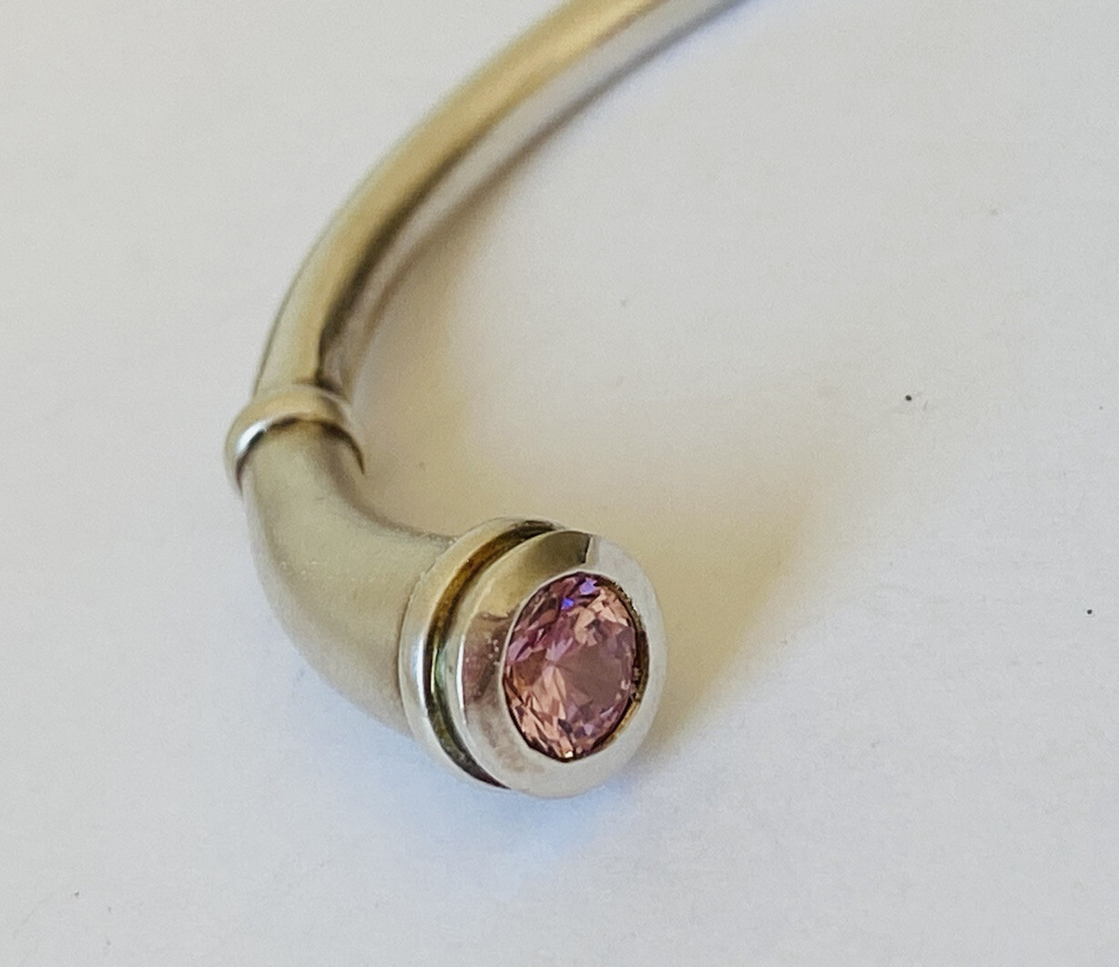 Vintage Sterling Silver Pink & Clear Topaz Cremation Cuff Bracelet