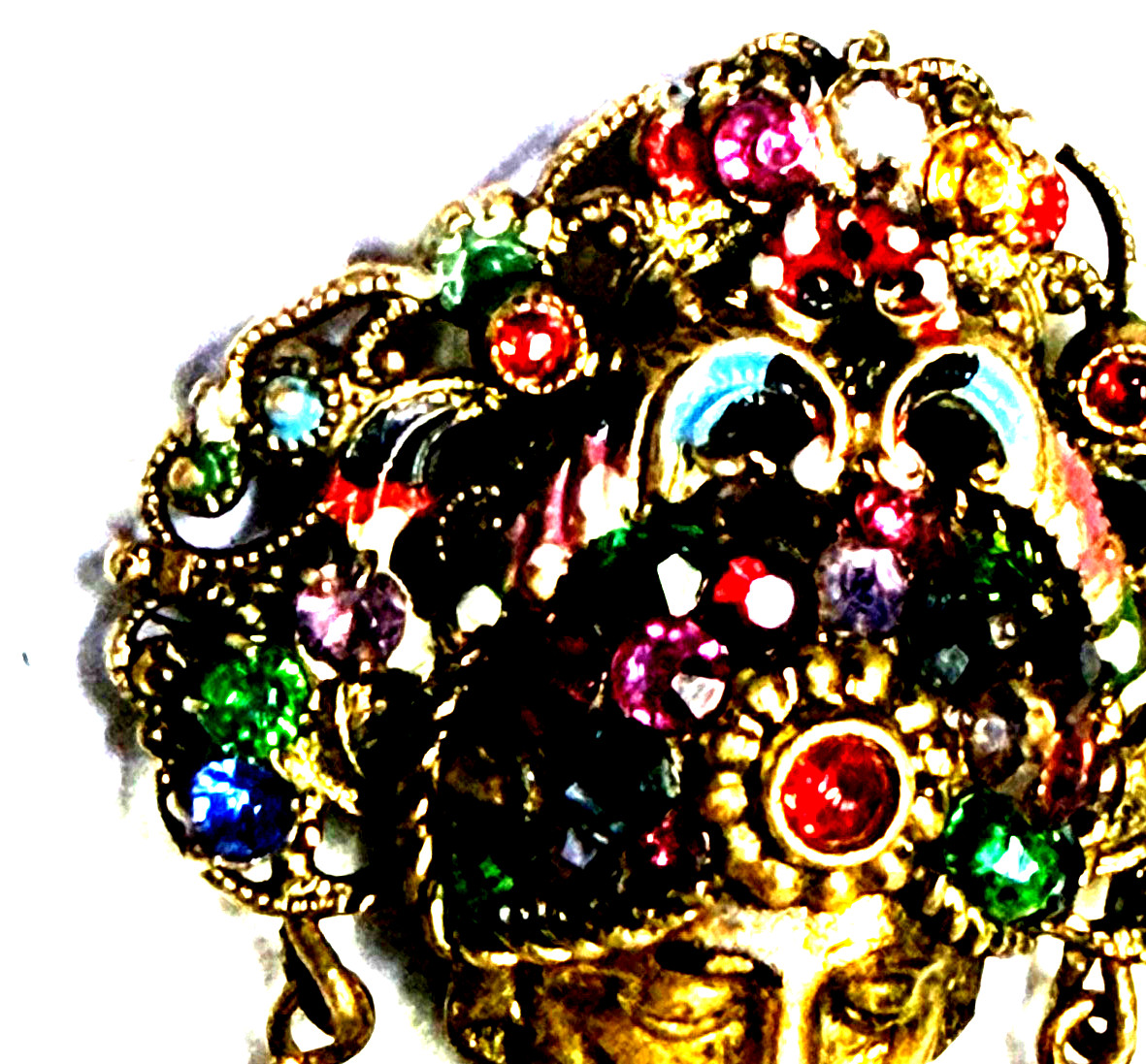 Antique Czech Art Deco Bohemian Glass Filigree Enamel Brooch Turban Sultan 1920s