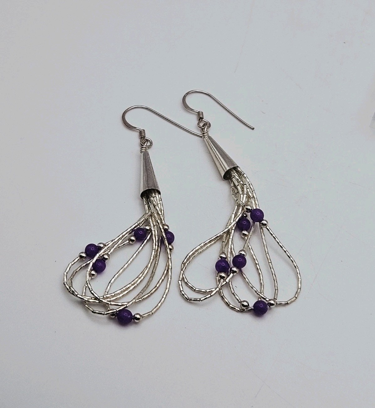 Carolyn Pollack Relios Sterling Silver Amethyst Bead Liquid Slvr Dangle Earrings