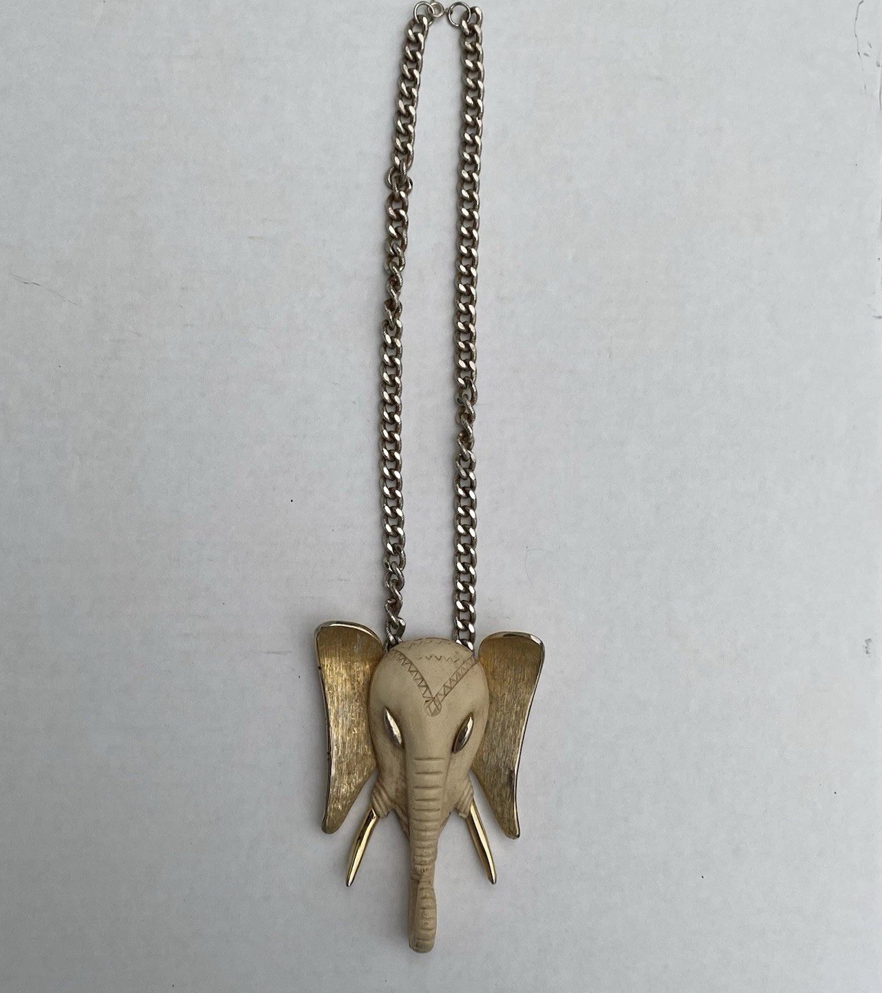 Vintage RAZZA Elephant Necklace Gold Tone Pendant Necklace 70s
