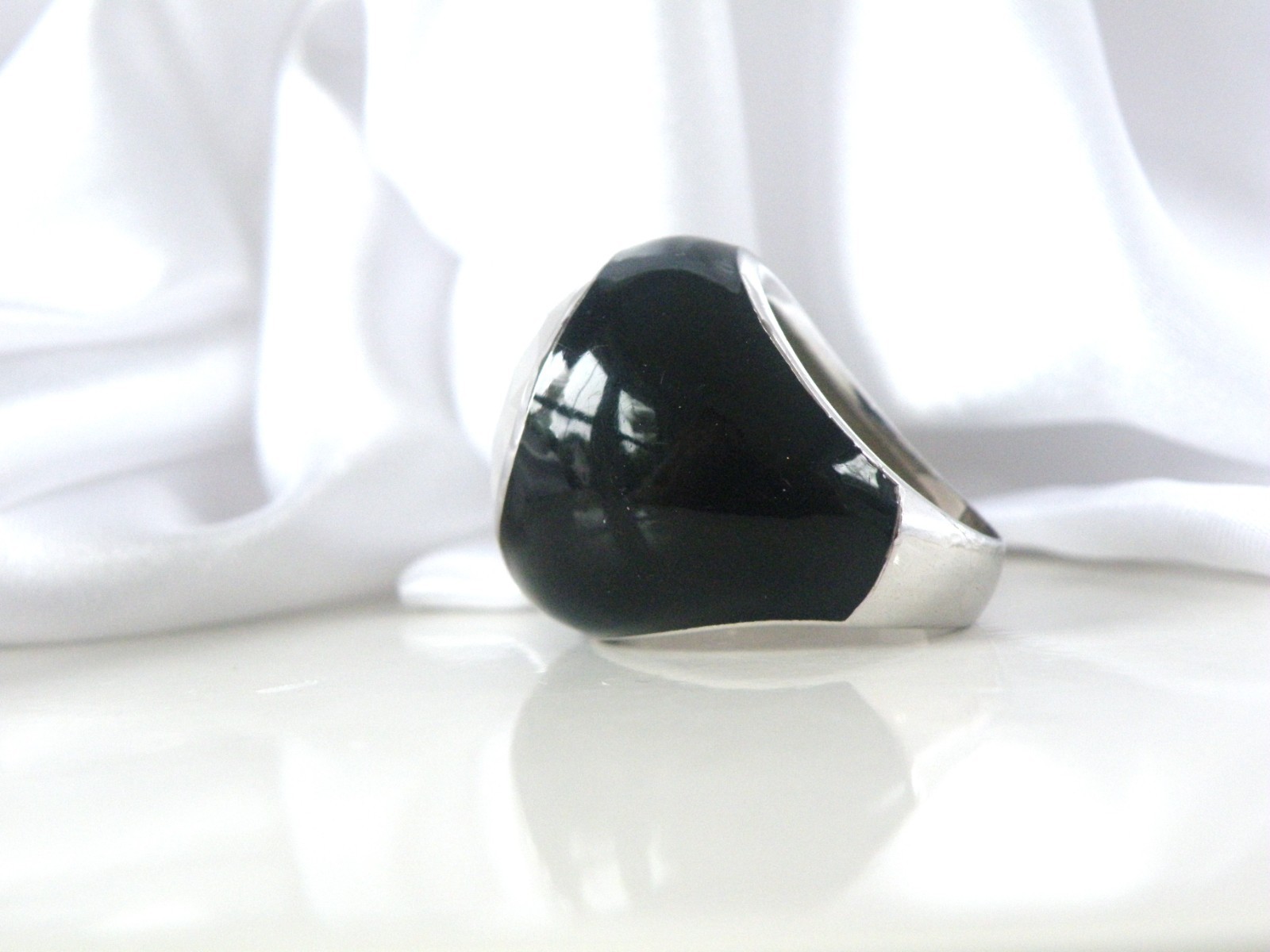 Vintage Sterling Silver 925 Quartz Black Enamel Bubble Statement Ring Size 8