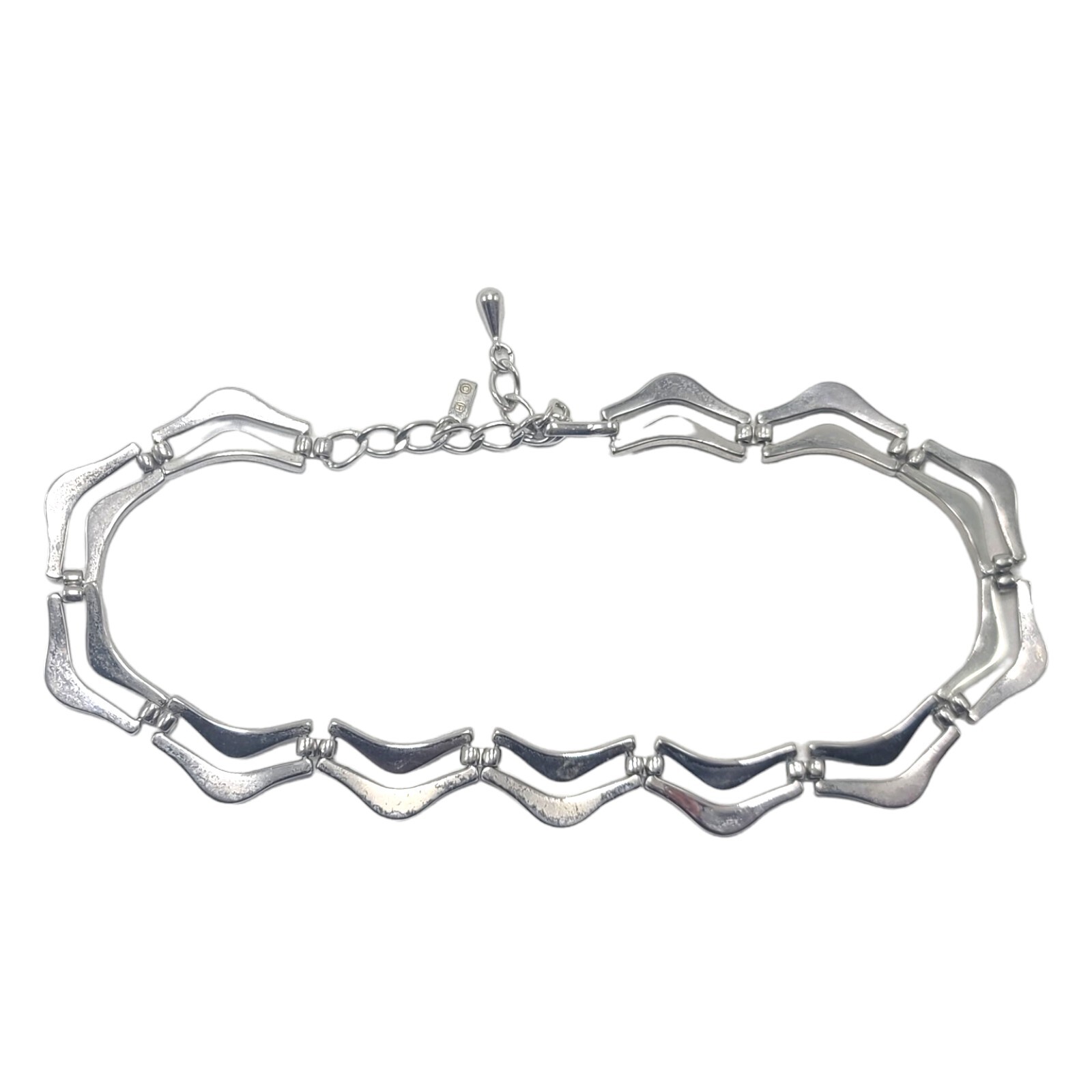 Necklace Monet Silver Bar Link Collar Bib Open Work 16.5in Signed Vintage Elegan