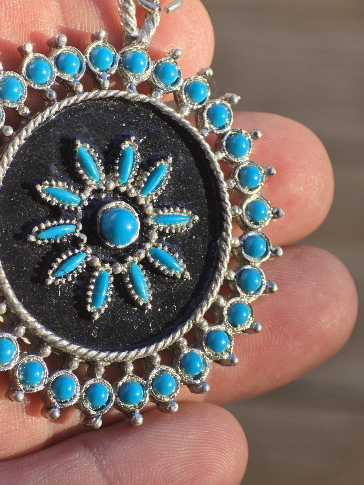 Ella Langley Inspired Western Boho Vintage 1970s Faux Turquoise Cluster Pendant