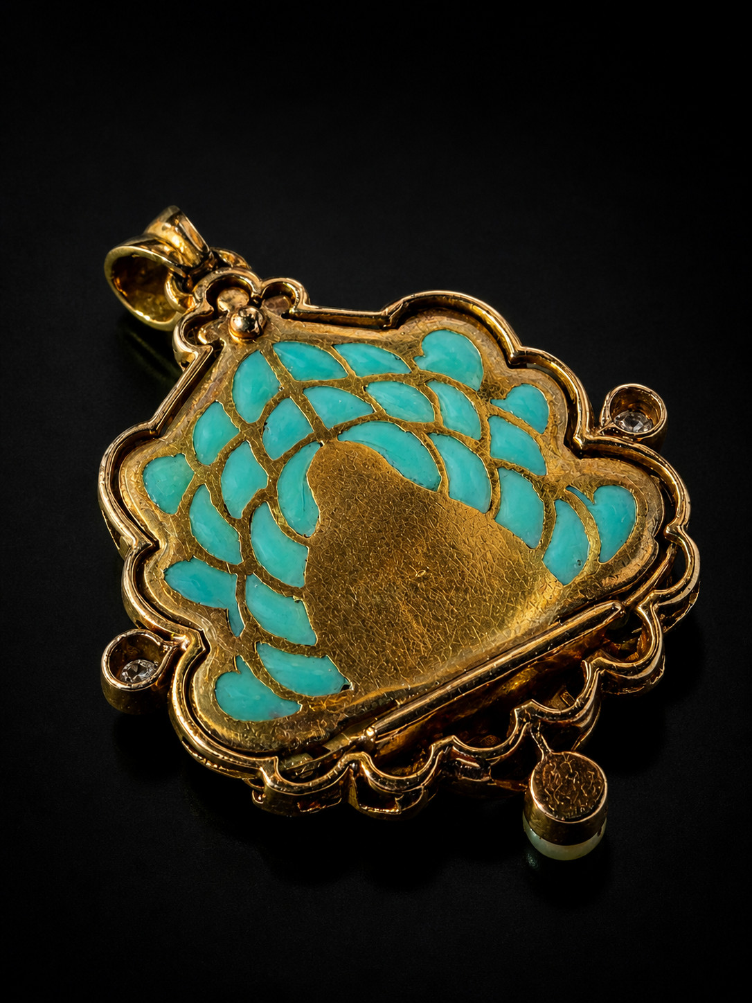 Antique Virgin Mary Pendant 18K Gold Diamond Enamel Art Nouveau Catholic Medal