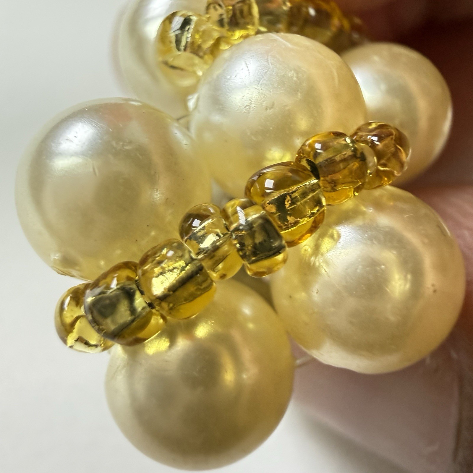 Vtg Faux Pearl Cluster Earrings Omega Back Post Ivory Gold Beaded Bridal