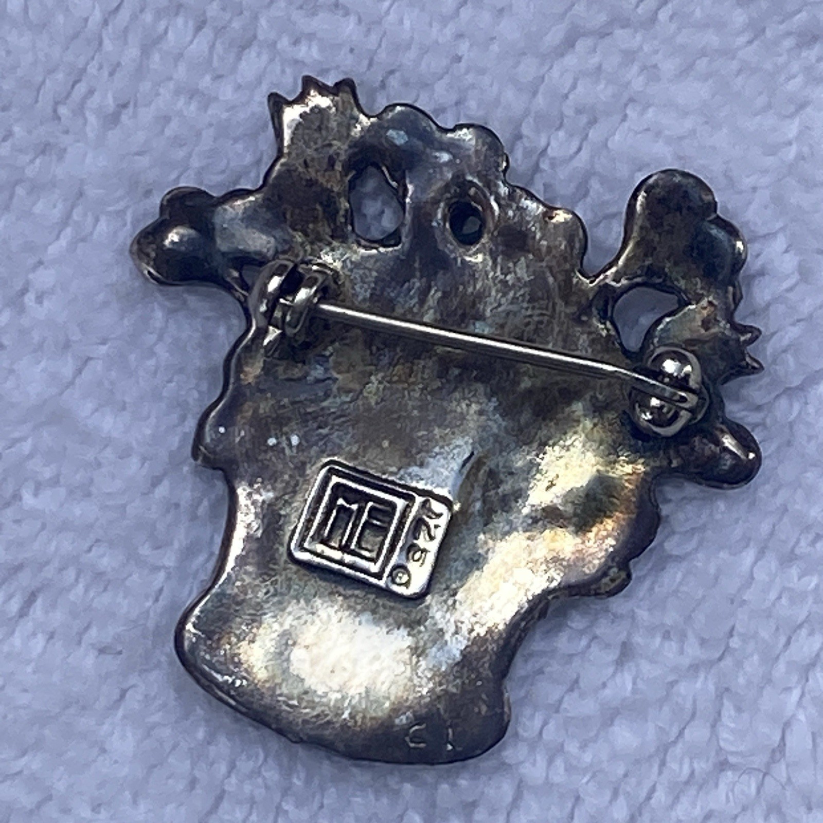 Hearts & Flowers Basket Brooch Pin Mary Engelbreit Signed ME 925 Sterling Silver
