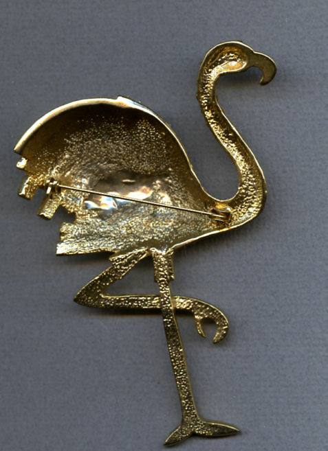 Flamingo Brooch Gilt Metal + Rhinestones + Enamel Approximately 2-5/8″ x 3¾”