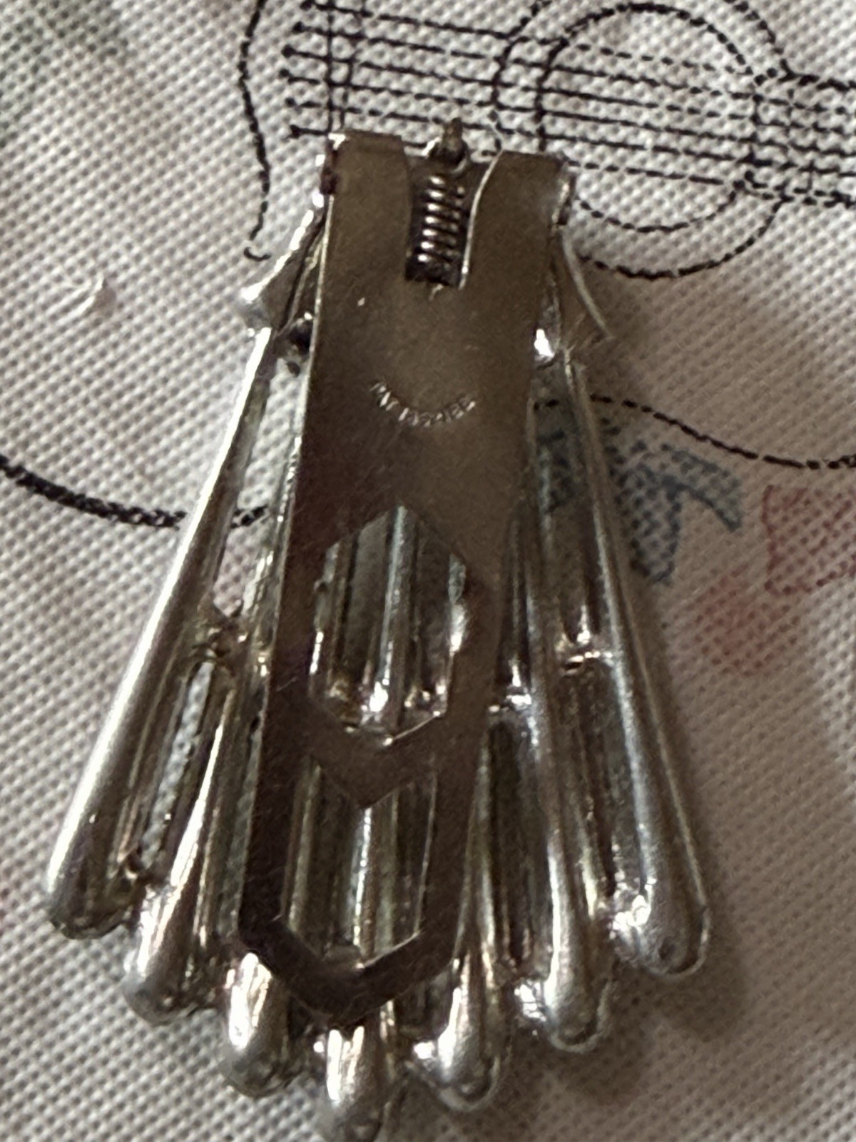 Vintage Fan Dress Clip Silver Tone Metal with Clear Round Rhinestones