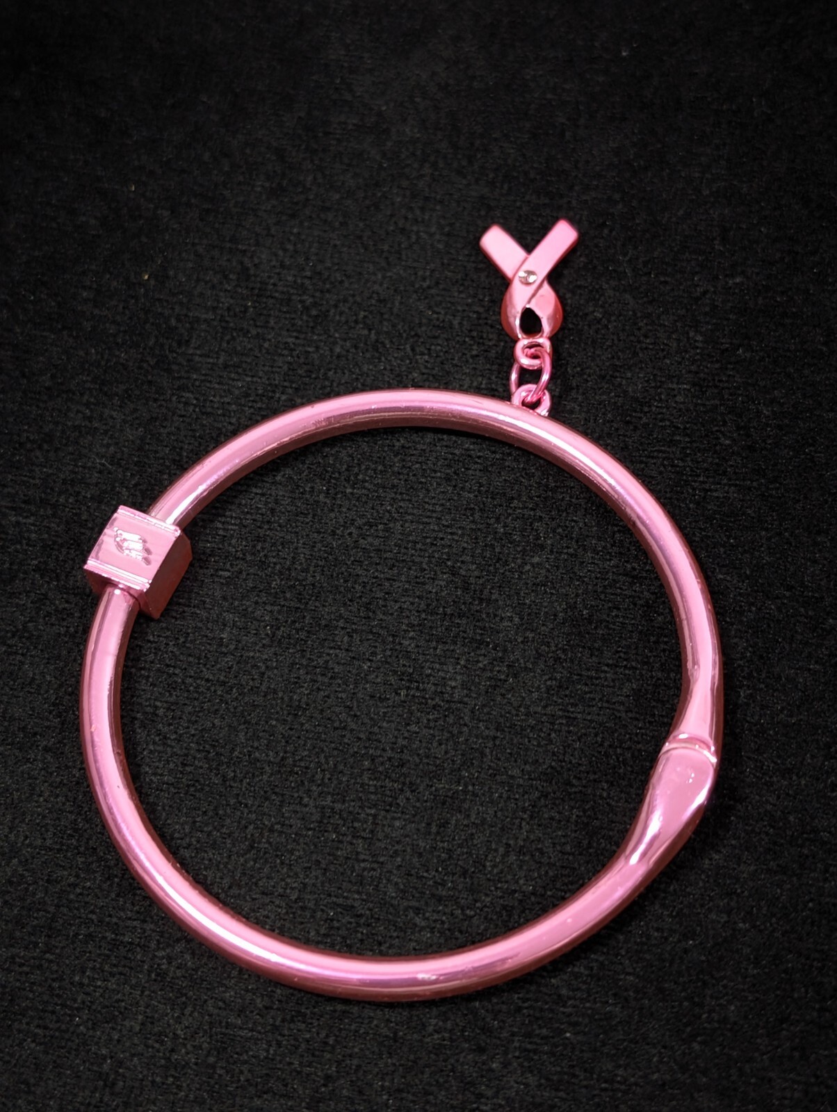 Ashley Bridget Pink Metallic Awareness Ribbon Charm Bangle Bracelet 7.5 in