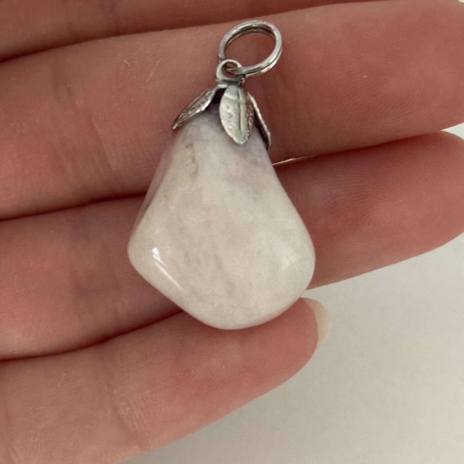 Ladies White Crystal Quartz Gemstone Unique Shaped Silver Tone Artisan Pendant