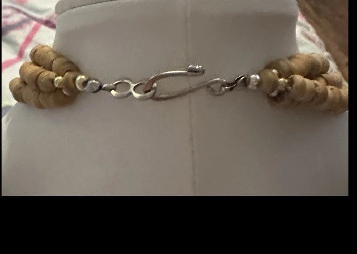 Boho Wood Bead Chain Necklace With Lucite And Stone Pendant & Lucite Accents 24”