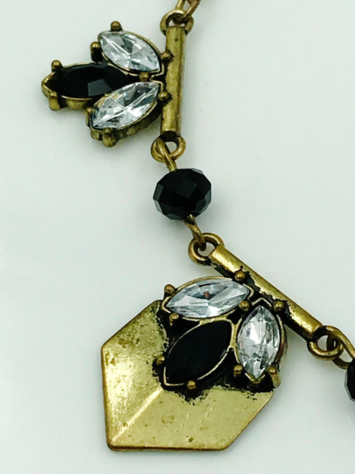 ART DECO REVIVAL NECKLACE NEW BLACK CLEAR CRYSTAL ACRYLIC BRASS TONE LAST ONE