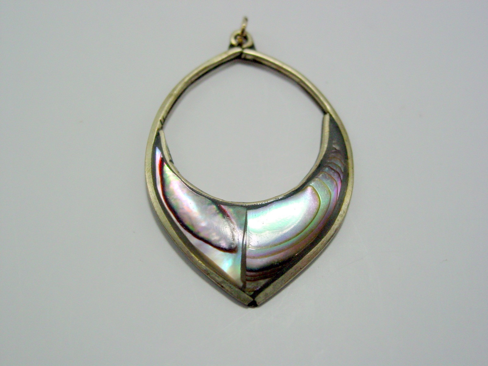 Vintage Sterling Silver Abalone Inlay Teardrop Pendant Marked