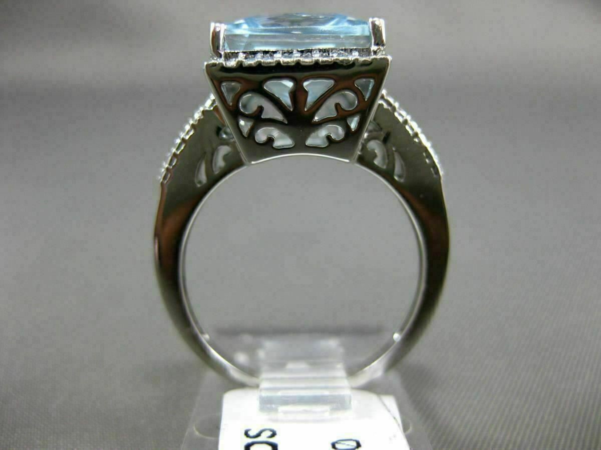 ESTATE LARGE 5.27CT AAA BLUE TOPAZ 14KT WHITE GOLD SQUARE HALO FILIGREE FUN RING