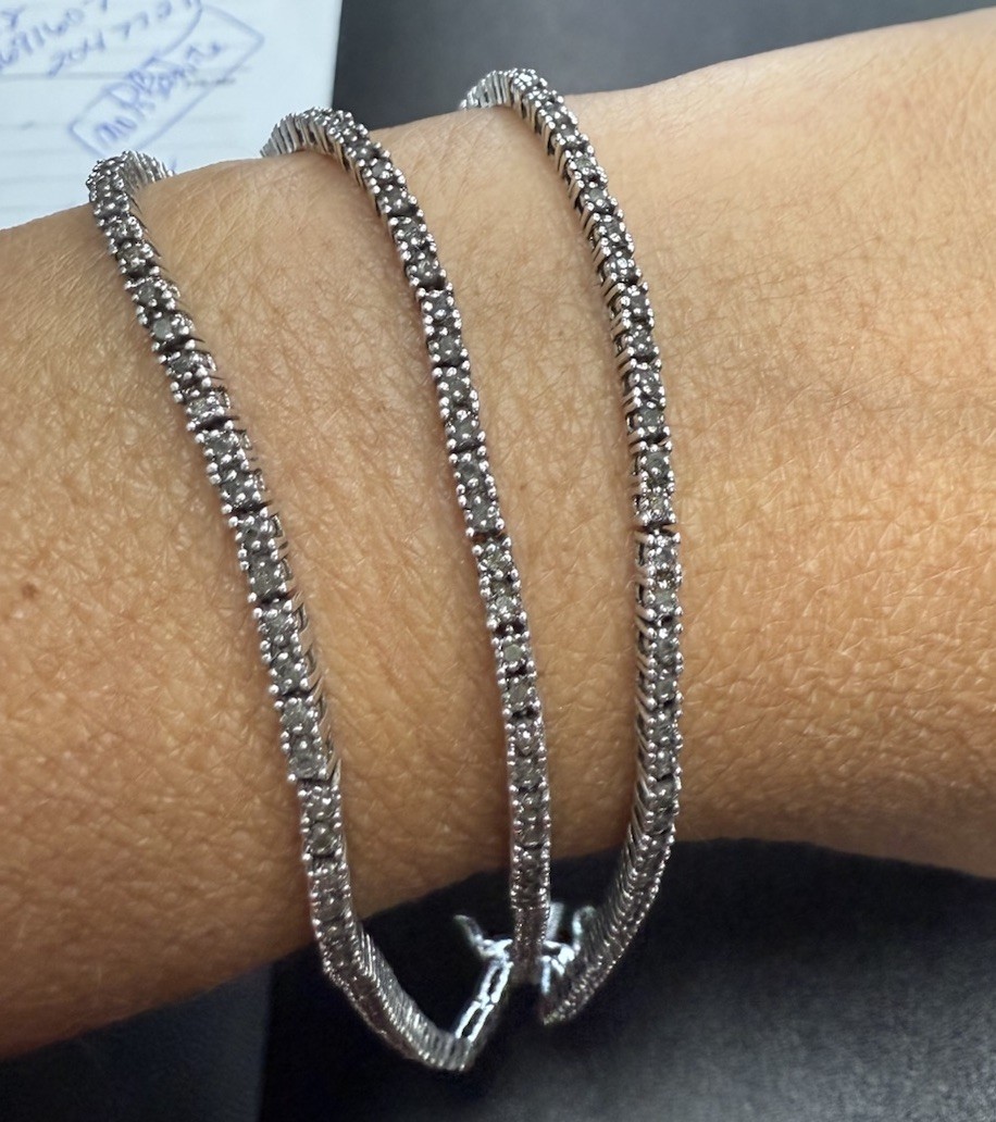Vintage DBJ 925 Silver Three 3 Row Moissanite Link Tennis Bracelet 19.5g