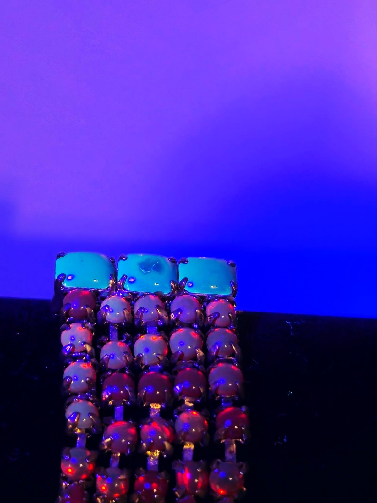 Vintage UV Reactive Cadmium Glass & Faux Turquoise Statement Brooch / Pin