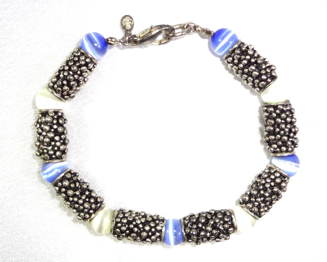 Premier Designs “MOROCCO” Bracelet With White & Blue Cat’s Eye Glass Beads!
