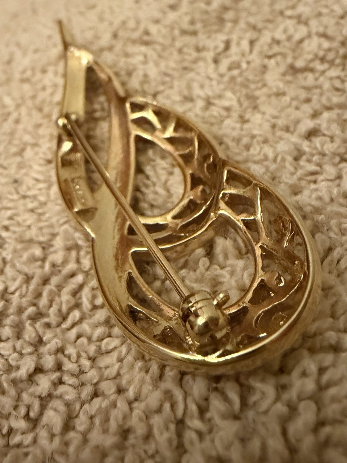 Vintage Trifari Filigree Brooch Pin + Stud Earrings (3pc Matching Set, Signed)