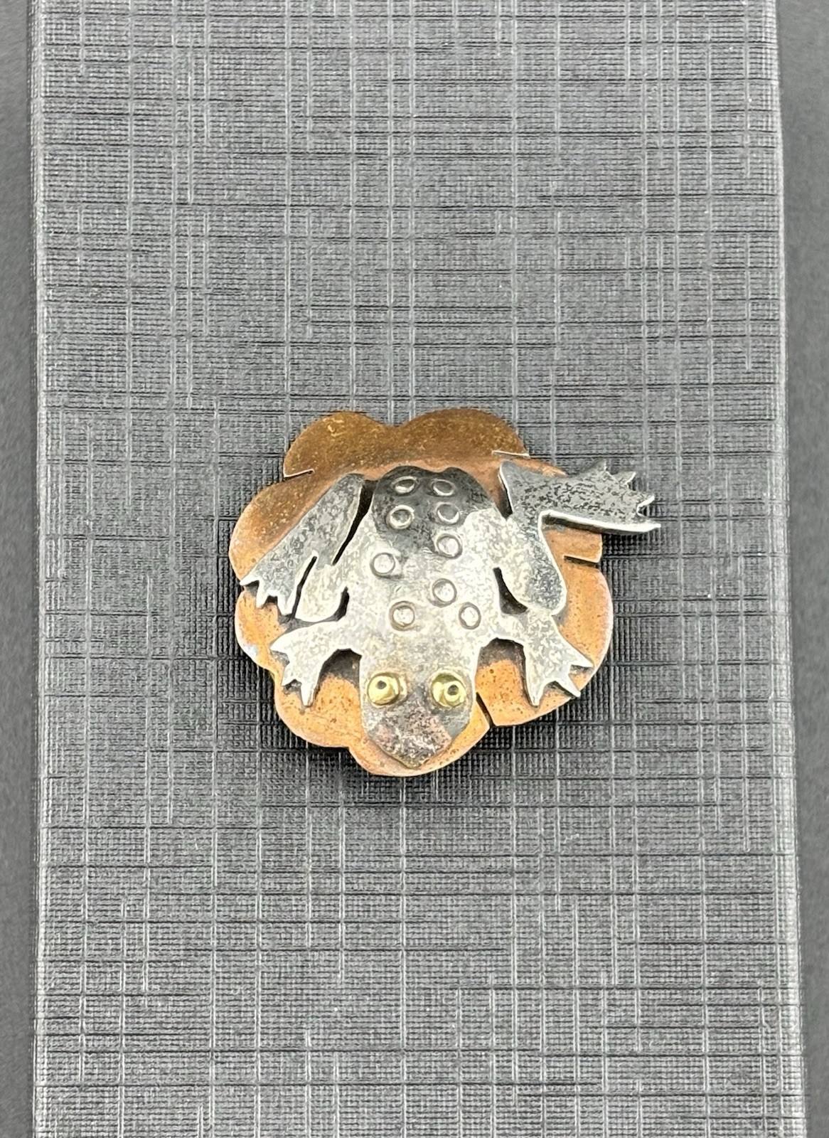 Far Fetched Frog Toad Mixed Metal Sterling Silver Copper VTG Brooch 1 In