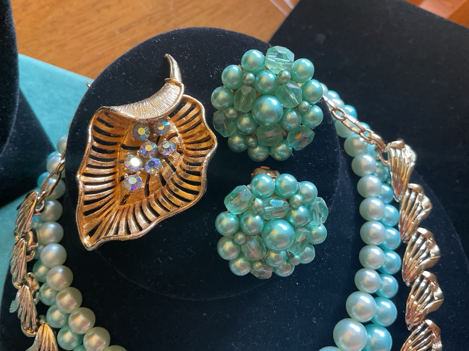Vtg Aqua Blue Summer Jewelry Mix Lot Earrings Necklace Brooch Lisner Japan Coro
