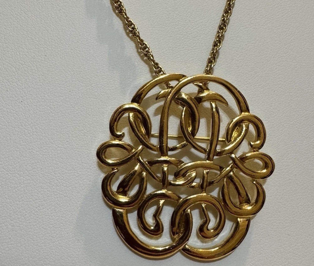 Gold Tone Brooch Or Wear As A Necklace With Gold Tone Necklace