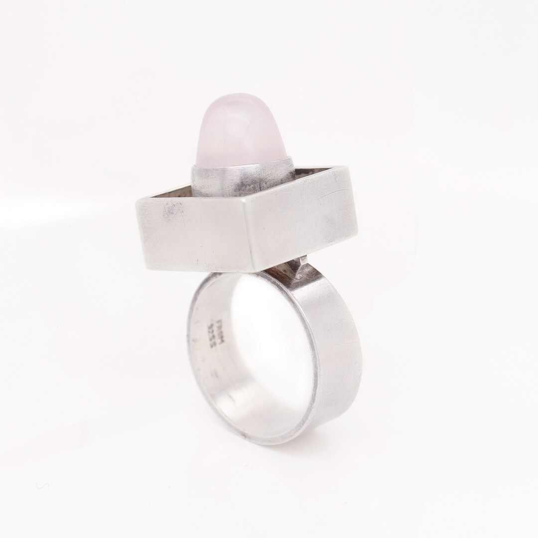 Vintage Neils Erik From Sterling Silver & Rose Quartz Bullet Cabochon Ring