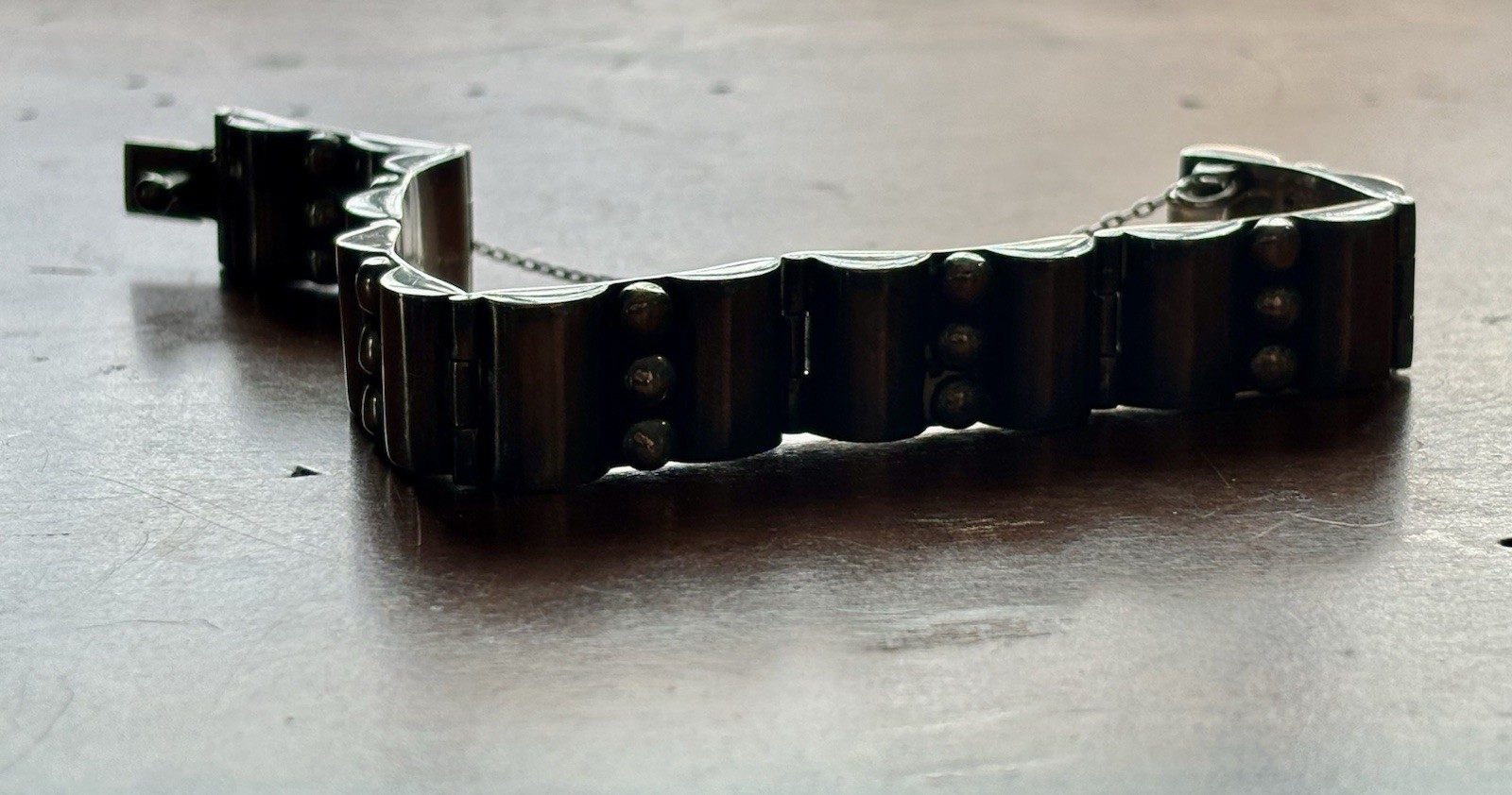 Vintage Higher Quality Taxco Bracelet W/Safety Chain ((Amazing Patina)) 7.25”