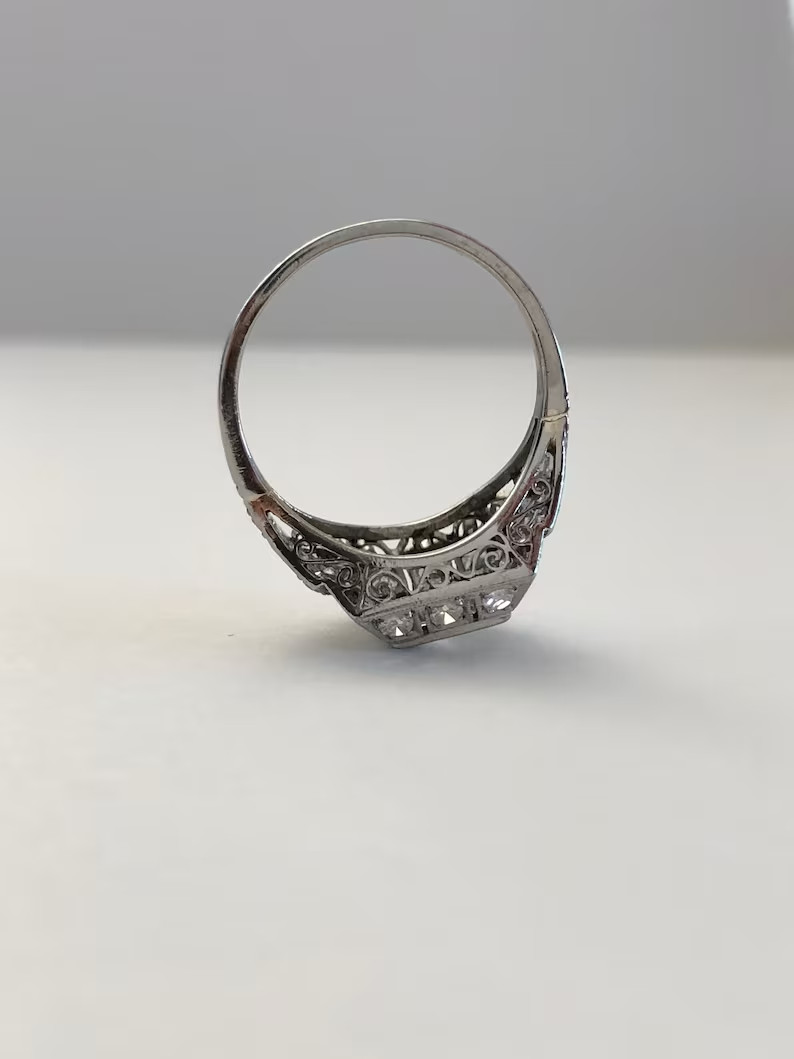 1920s Art Deco Engagement Ring Old European Cut 0.5ct Silver Antique Vintage