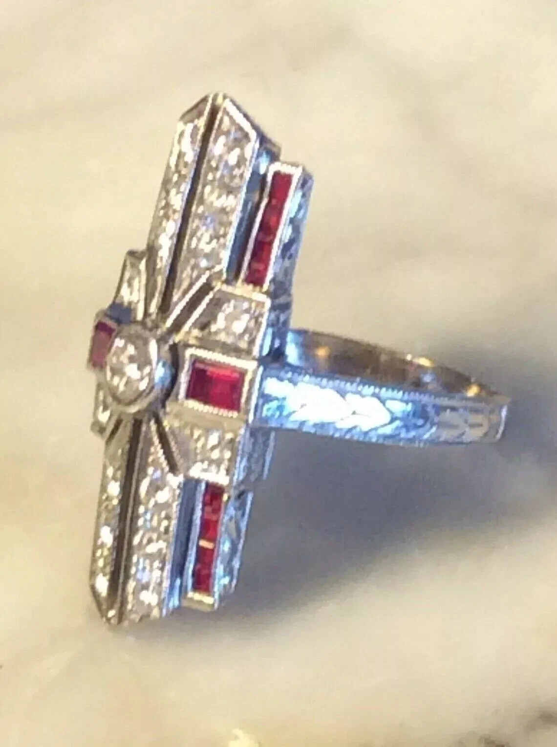 1.95Ct Art Deco Style Lab Created Diamond Anniversary 14K White Gold Finish Ring