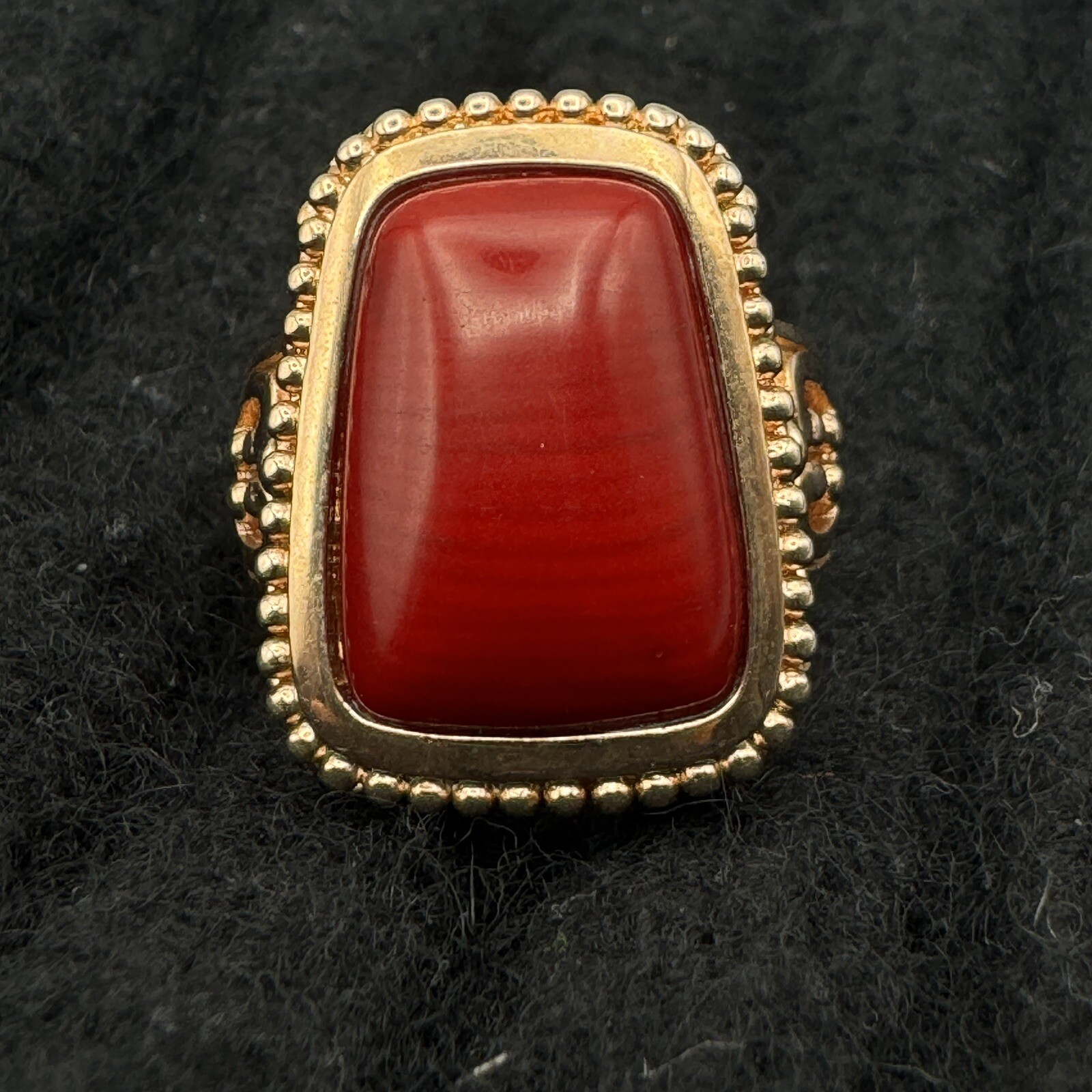 Vintage Red Bamboo Coral Ring Sterling Rose Gold Plate Size 6 JZ BBJ China