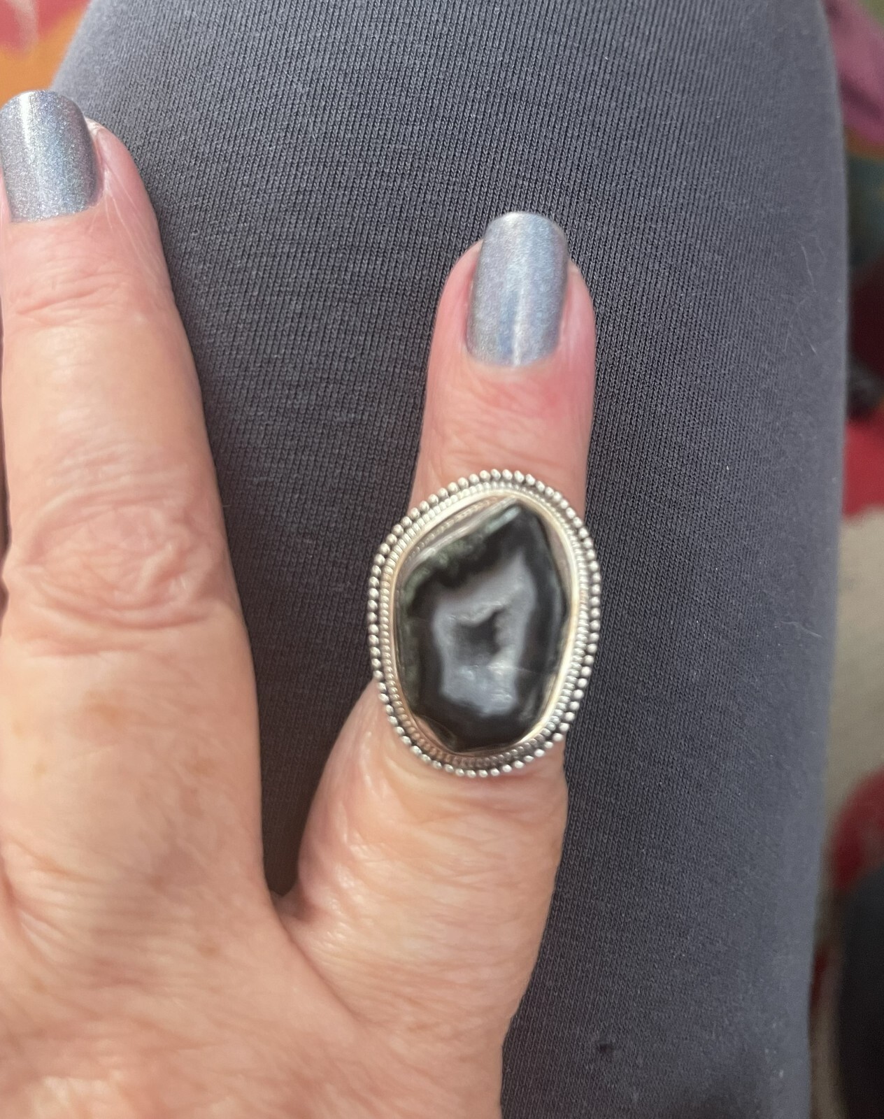 Vintage Sterling Silver Tobasco Geode Ring Size 6 (8gr)