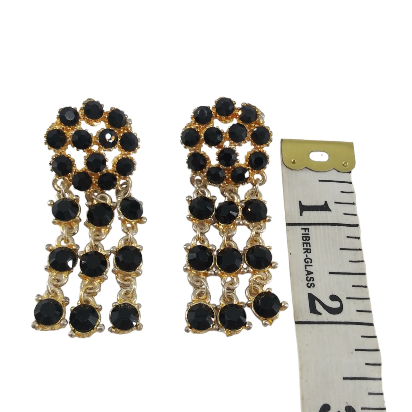 Black Glass Chandelier Dangle Earrings Pierced Vintage Art Deco Classic Glamour
