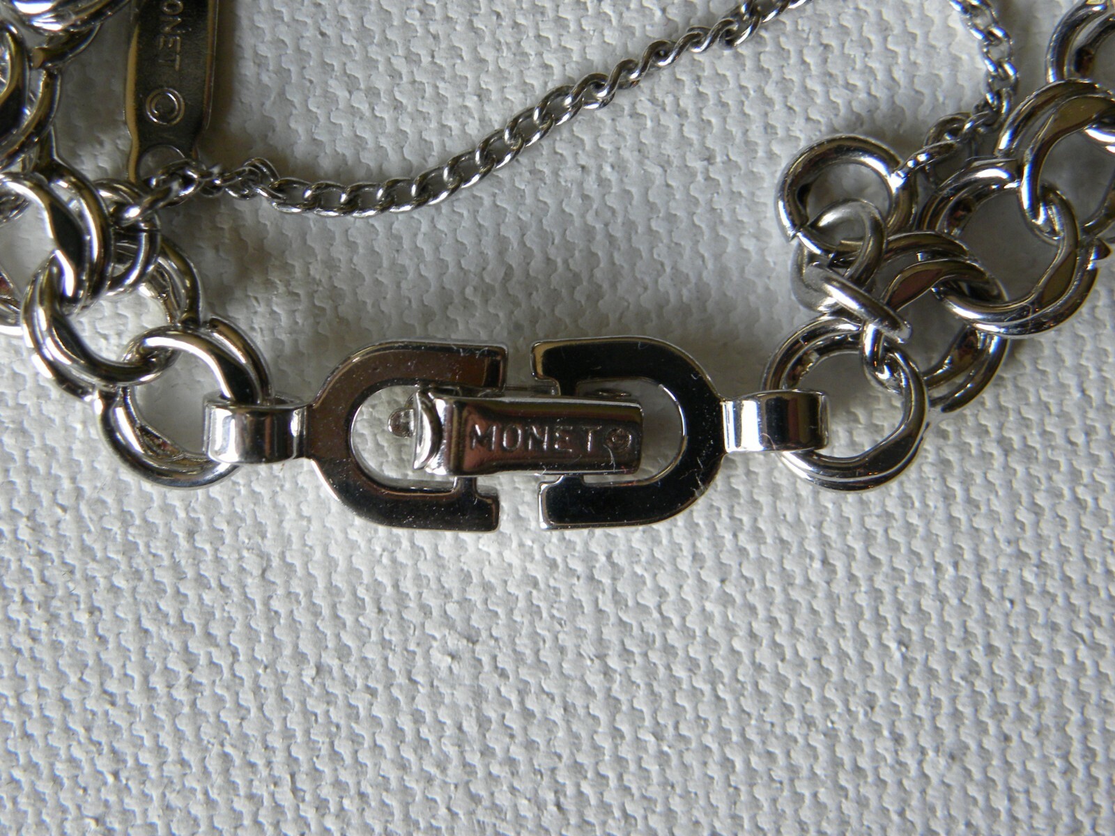 MONET Starter Charm Bracelet Double Link Silver Tone 7 1/8 Inch Safety Chain Vtg