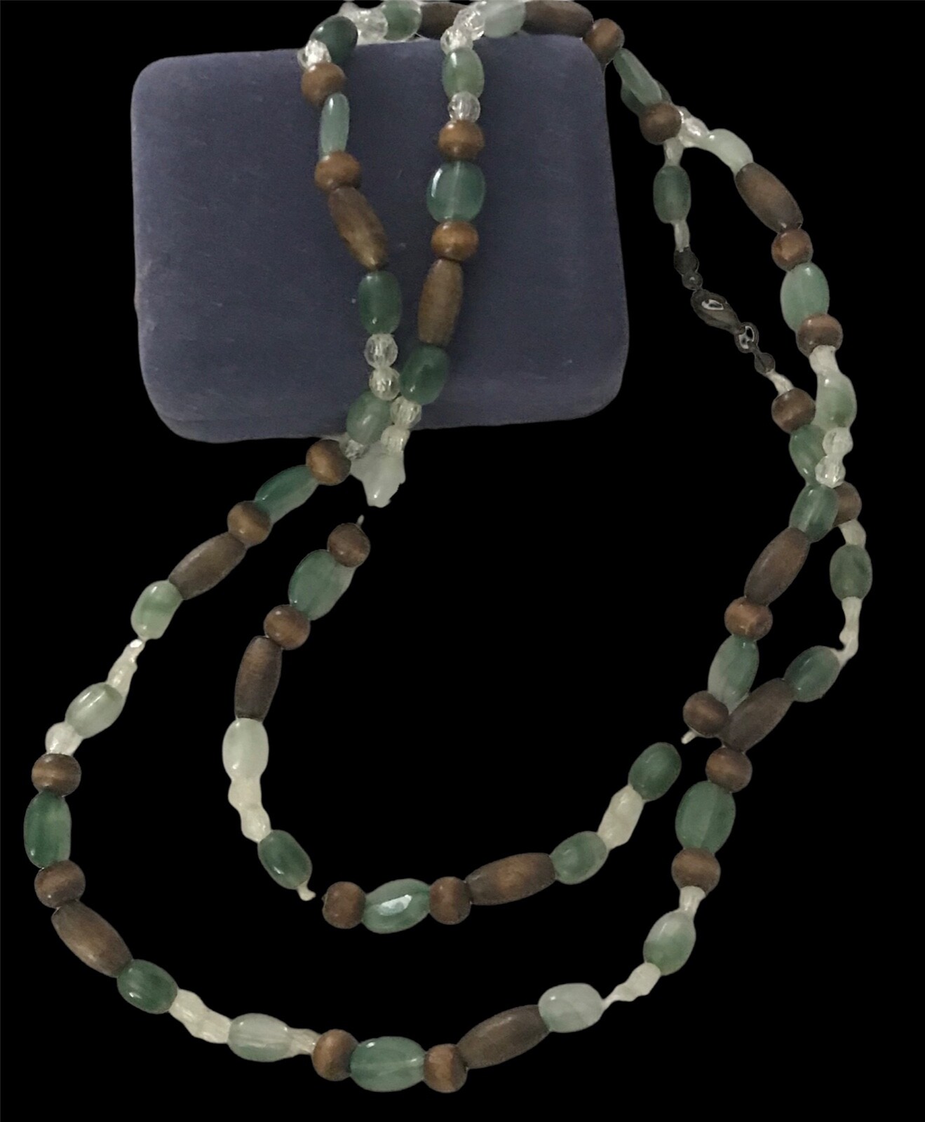 Boho Hippie 19” Necklace Different Shaped Brown Green White Clear Fashion Beads