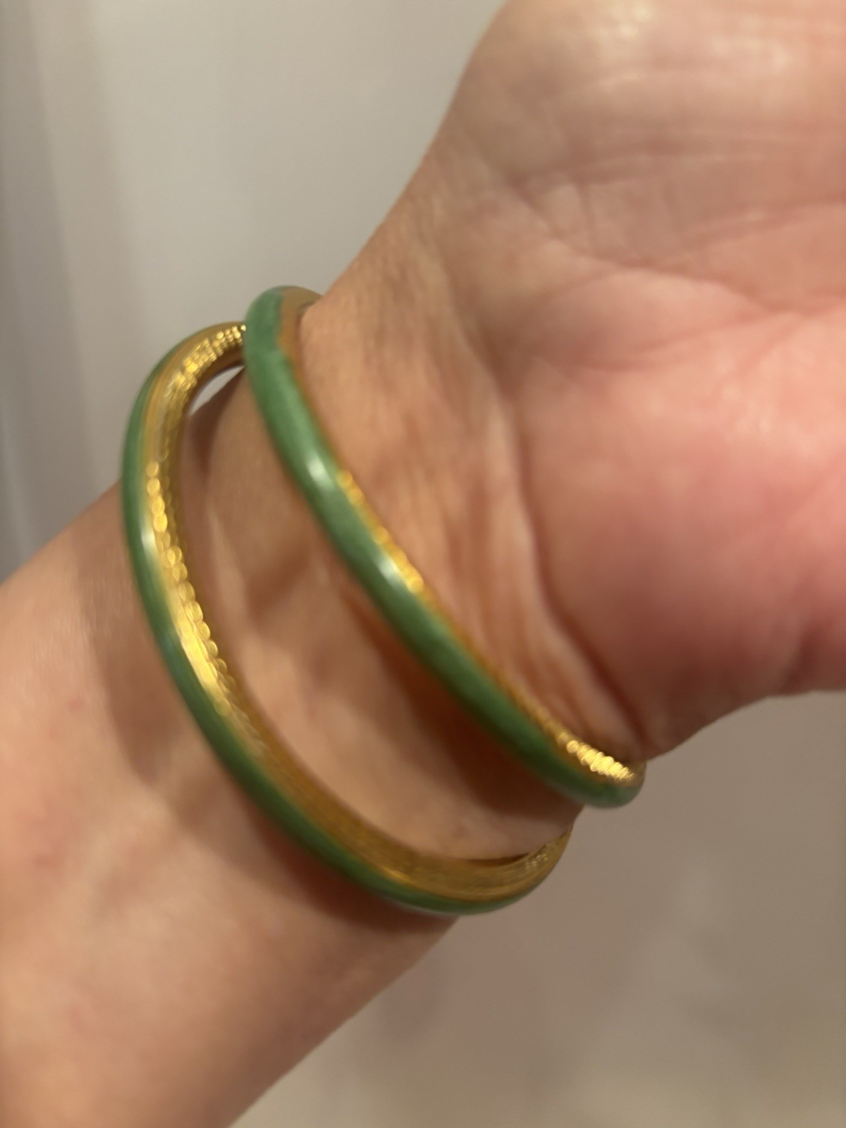 Enamel Open Cuff Bracelet with Snake Like Ends / Lime Green