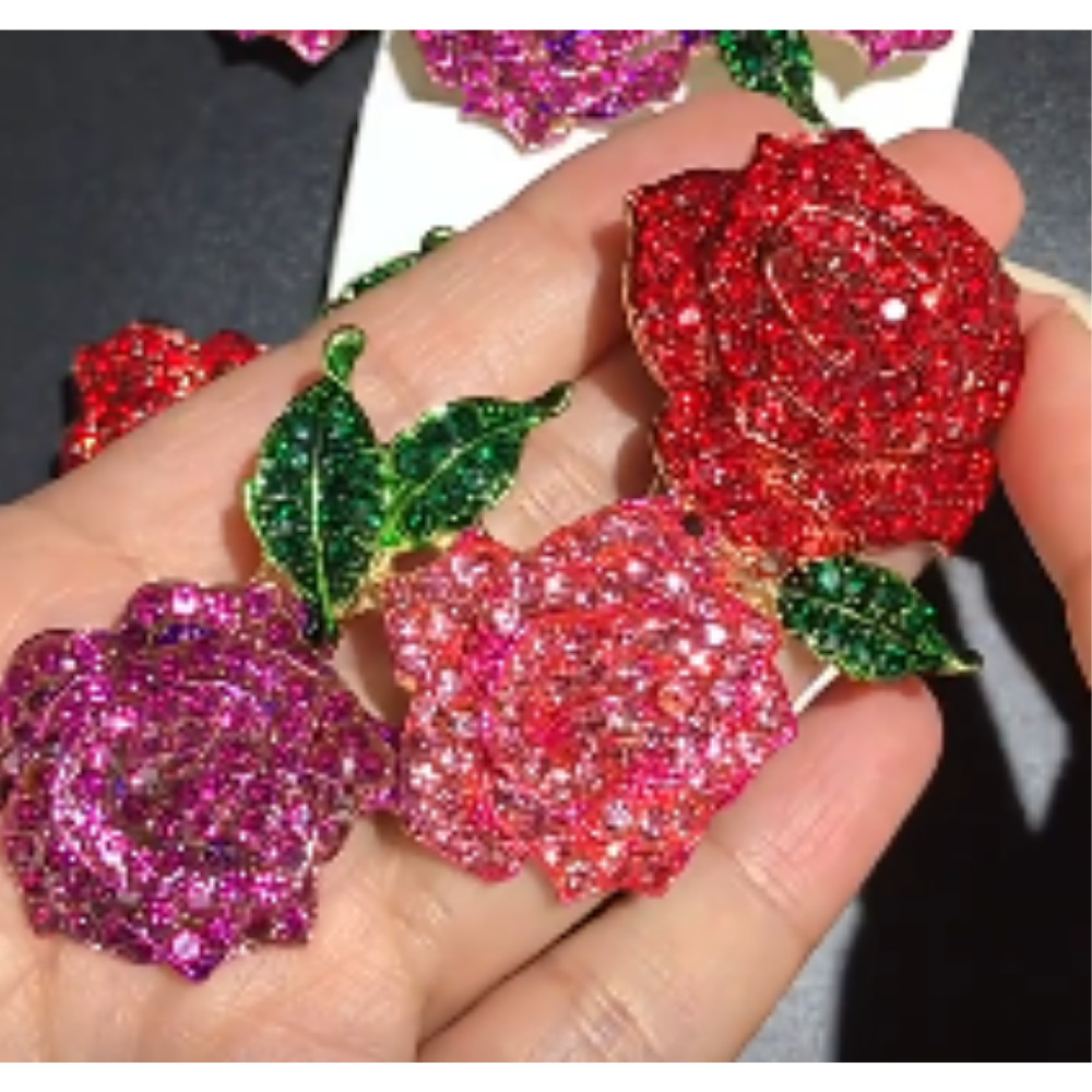 Rhinestone Valentine Brooches Red Love Heart Rose Flower Brooch Pin for Women US