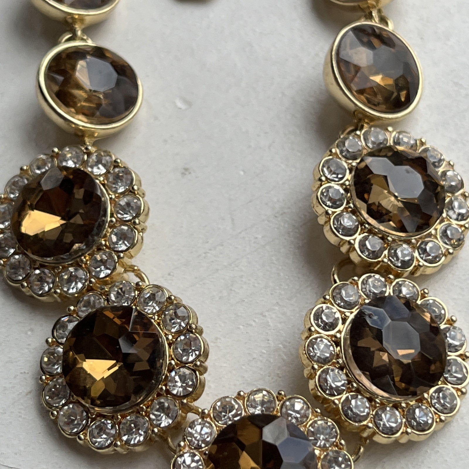 Vintage Monet Faceted Golden Topaz Crystal & Clear Rhinestone Statement Necklace