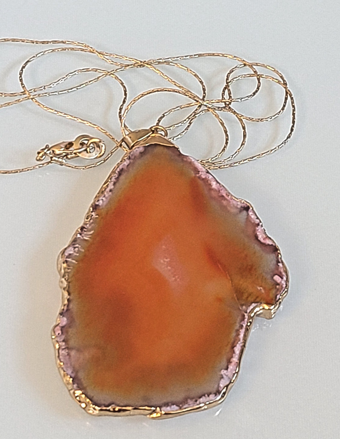Extra Large Red Agate Geode Slice Pendant VINTAGE WITH 925 SNAKE CHAIN 32 INCHES